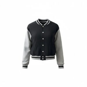Stylish Black and Gray Women's Varsity Jacket